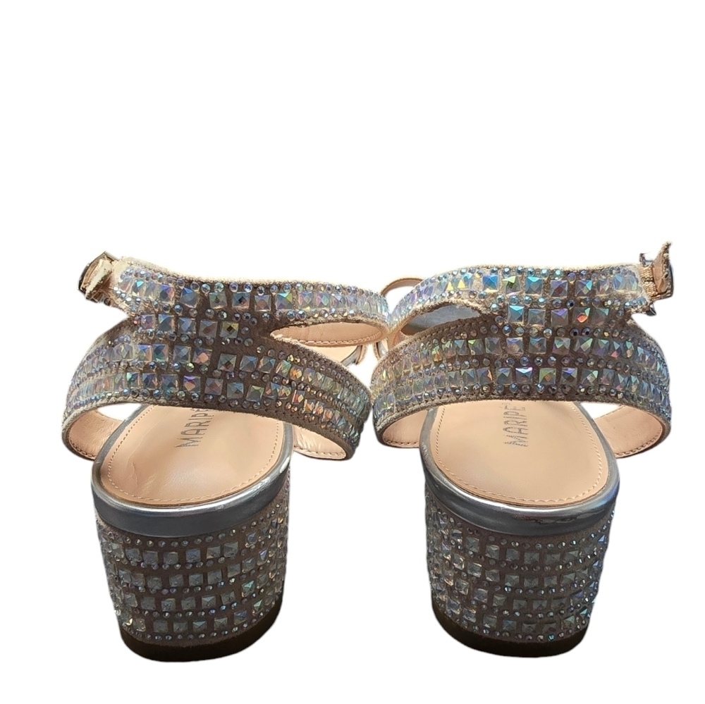 Maripe Strut Rhinestone Faux Suede Low Block Heel Sandal Dress Shoe Sz. 9.5 - Picture 2 of 9